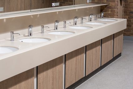Corian vanity unit with under mounted bowl