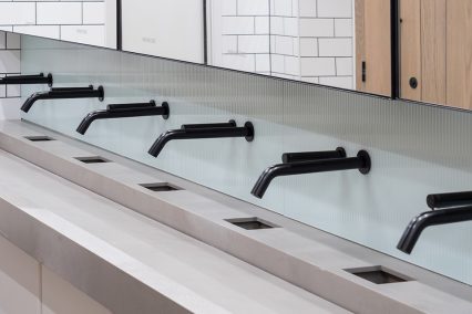 Customised solid surface trough vanity unit