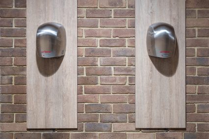 Rural oak laminate hand drier splashbacks