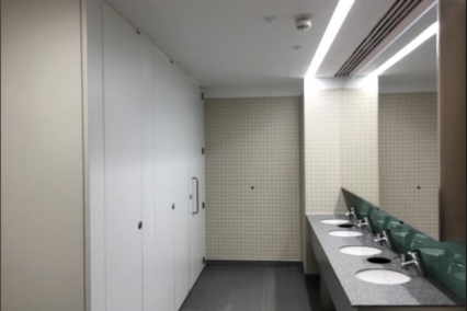 Corian vanity unit with undermounted bowl