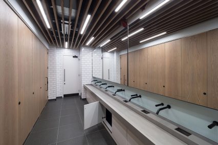 Convenient storage integrated into vanity unit