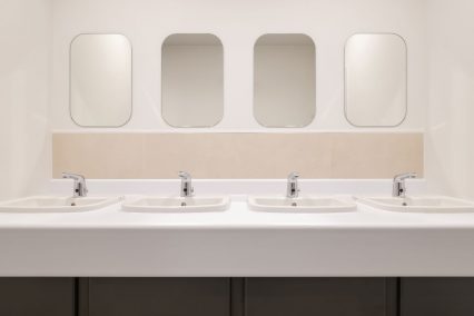 Glacier White vanity units in HPL